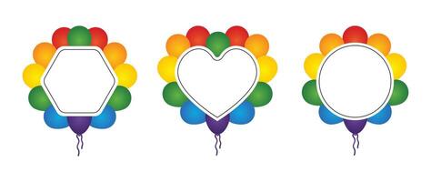 Rainbow Balloon Frame Set Heart, Hexagon Circle Shapes vector