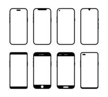 Smartphone Frame Set, Mobile Device Outline Icons Minimal Phone Display Mockup Templates for UI and App Design vector