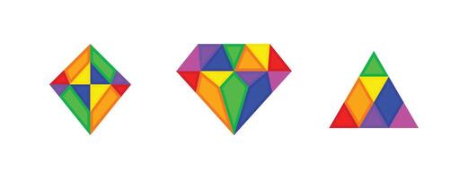 Geometric Rainbow Shapes, Colorful Abstract Diamond, Triangle and Kite Polygon Designs vector