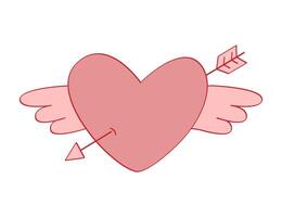 Heart with wings pierced by an arrow in coquette style. Flat illustration isolated on white background. vector