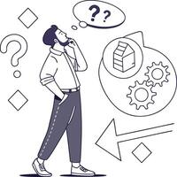 Thinking Man Concept Illustration with Question Marks vector