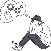 Thinking Man Concept Illustration with Question Marks and Gears vector