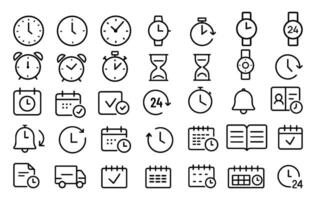 Time and Schedule Line Icons - Clocks, Alarms, Calendars, and Timers for UIUX and Productivity Apps vector