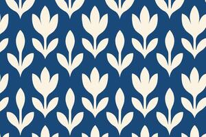Blue and White Pattern with Stylized Vertical Teardrop Floral Motifs vector