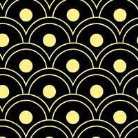 Seamless Art Deco Geometric Pattern with Golden Scallops and Yellow Circles on Black Background vector
