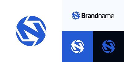 Global Circular abstract with interlock unity style, Logo icon design illustration, Creative Symbol initial letter N alphabet with circle union concept for brand identity and business company vector