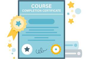 course completion certificate, school illustrations and school documents vector