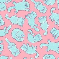 Seamless pattern with cute cats in kawaii style. Pattern with cats for children vector