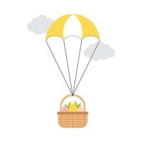 easter egg in the basket and flying using a parachute vector