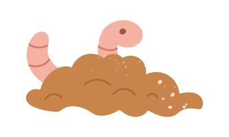 rainworm peeking out of the ground, with a texture. Flat color isolated illustration with doodle elements. Cute. Suitable for decorating children's and nature projects, prints, packaging, blogs vector