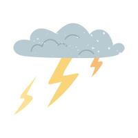 Clouds with lightning and texture. Flat color isolated doodle illustration. It is suitable for the design of prints, posters, packaging, social media posts and weather design. Weather forecast vector