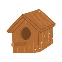birdhouse is wooden with a texture. Flat isolated color illustration with doodle elements. It is suitable for postcards, prints, blog design, children's books, packaging design, and spring projects. vector
