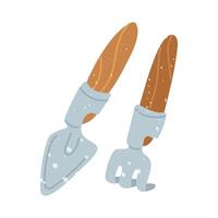 Set of mini shovel and chopper with texture. Flat isolated color illustration with doodle elements. It is suitable for postcards, prints, blog design, children's books, packaging design, and spring vector
