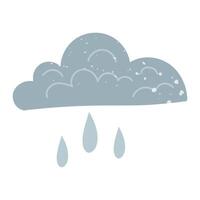 Clouds with raindrops and texture. Flat color isolated doodle illustration. It is suitable for the design of prints, posters, packaging, social media posts and weather design. Weather forecast vector