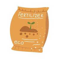 Fertilizer in package with a texture. Flat isolated color illustration with doodle elements. It is suitable for postcards, prints, blog design, children's books, packaging design, and spring projects vector