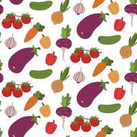 pattern with variety of flat vegetables. color flat picture with doodle elements. Colorful vegetables are suitable for decorating recipes, packaging, menus, stickers in a farmer's or vegetarian style vector
