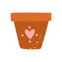 clay pot with a texture. Flat isolated color illustration with doodle elements. It is suitable for postcards, prints, blog design, children's books, packaging design, and spring projects. vector