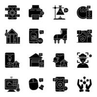 Set of Science and Iot Glyph Icons vector