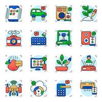 Set of Science and Network flat circular Icons vector