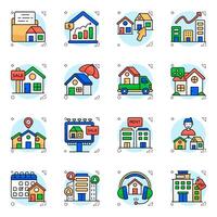 Set of Buildings Flat circular Icons vector