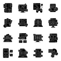 Set of Programming solid style Icons vector