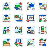 Pack of Study and Reading Flat circular style Icon vector