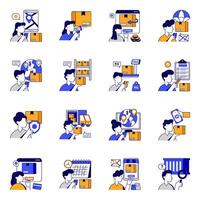 Set of Logistic Flat outline Icons vector