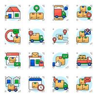 Set of Cargo and Shipment Flat circular style Icons vector