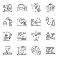 Set Of Green Environment Linear Icons vector