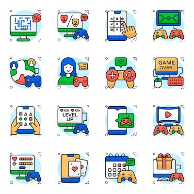 Set of Indoor Gaming Flat circular Icons