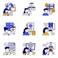 Set of Data Server Flat style Icons vector
