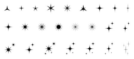 Retro Futuristic Sparkle Icons Set. Twinkle, Starburst, and Magic Light Flare Vectors