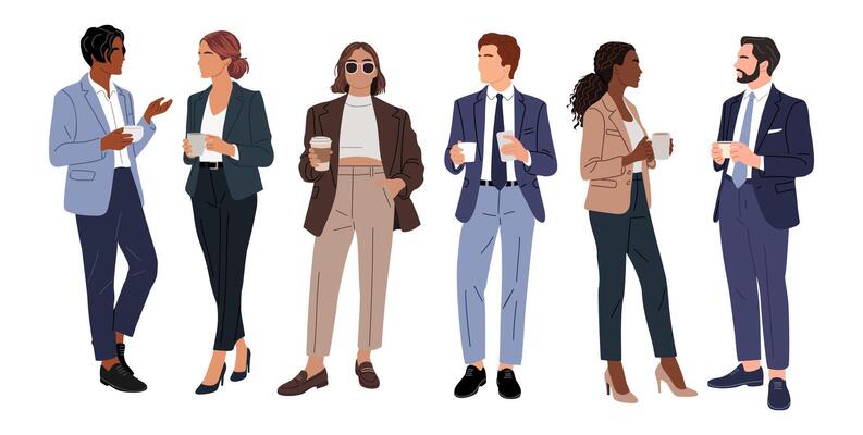 Business people having coffee break isolate