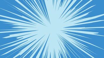 blue exploding manga background with speedy lines and color burst anime cartoon frame vector
