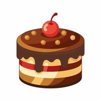 A delectable chocolate cake adorned with a cherry on top vector