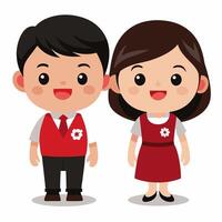 A cartoon couple in school uniform vector