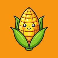 Cute Corn Character Illustration . Happy and Sweet Corn Cartoon vector
