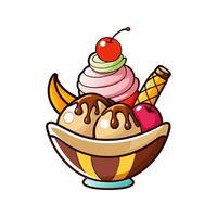 Ice cream sundae with cherries and fruit in a bowl vector