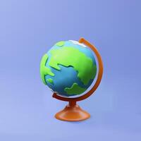 3d globe model at school. Three-dimensional illustration. Earth planet cartography. Global sphere map for classroom. Study symbol with continents, countries and oceans. Education icon vector