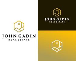 Logo design about a house made from hexagons and the letter J. vector