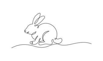 Rabbit continuous one line drawing on a white isolated background. vector