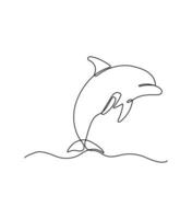 Dolphin continuous one line drawing on a white isolated background vector
