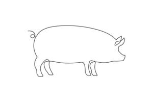Pig in Continuous Line Art Drawing Style. Animal Abstract Pig Silhouette in Minimalist Black Linear Design, Isolated on White Background vector