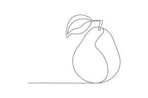 Pear in continuous line art drawing style. Fruit minimalist black linear sketch isolated on white background vector