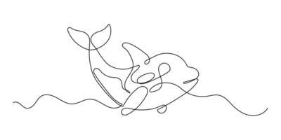 Orca continuous one line drawing. Beautiful orca fish in minimalist black lines isolated on white background vector