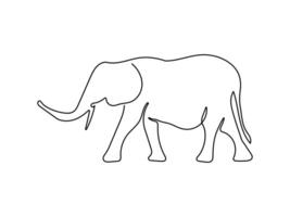 Elephant continuous one line drawing on a white isolated background. Animal illustration vector