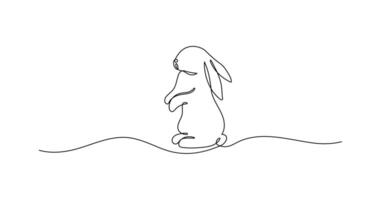 Sitting rabbit drawing in one continuous line art vector