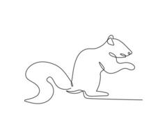 Squirrel continuous one line drawing on a white isolated background... vector