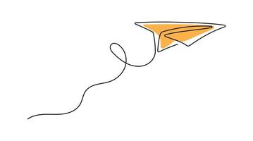Continuous Single Line. Drawing Paper Plane sketch on Isolated White Background. vector
