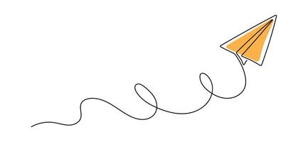 Continuous Single Line Drawing Paper Plane sketch on Isolated White Background vector